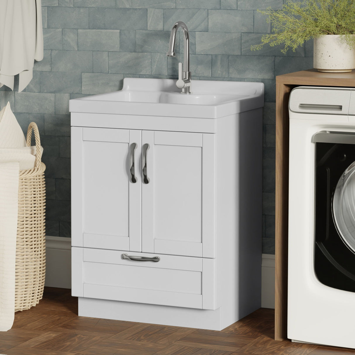 Maile - Laundry Utility Sink And Cabinet With Sink - White