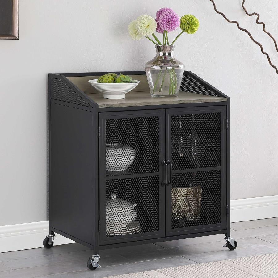 Arlette - 2 Door Mobile Home Bar Wine Cabinet - Sandy Black by CoasterEveryday | Bel Furniture