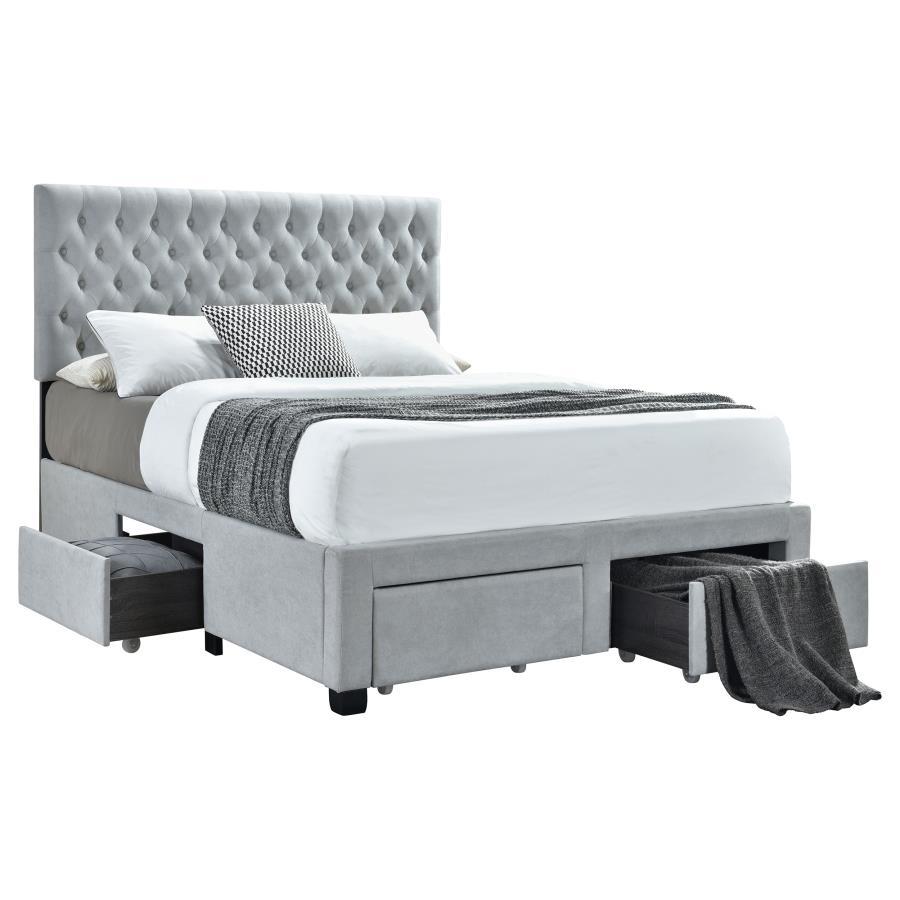 Soledad - Upholstered Storage Panel Bed Gray King by CoasterEssence | Bel Furniture