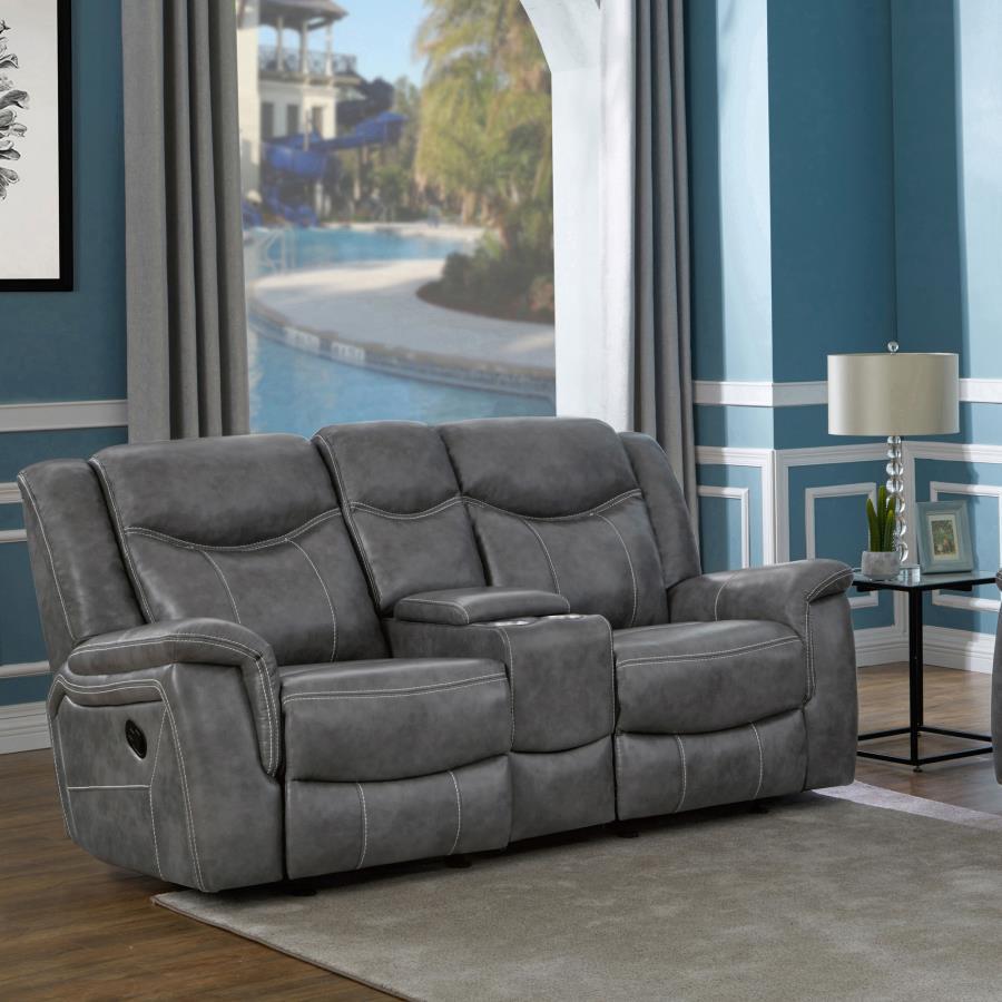 Conrad - Upholstered Padded Arm Glider Loveseat - Gray by CoasterEveryday | Bel Furniture