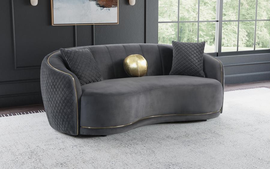 Brookside - Velvet Upholstered Curved Sofa - Dark Gray by CoasterEveryday | Bel Furniture