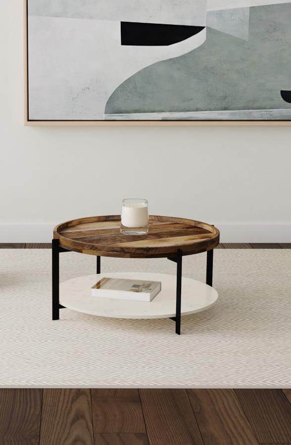 Adhvik - Round Table With Marble Shelf by Coaster Fine Furniture | Bel Furniture