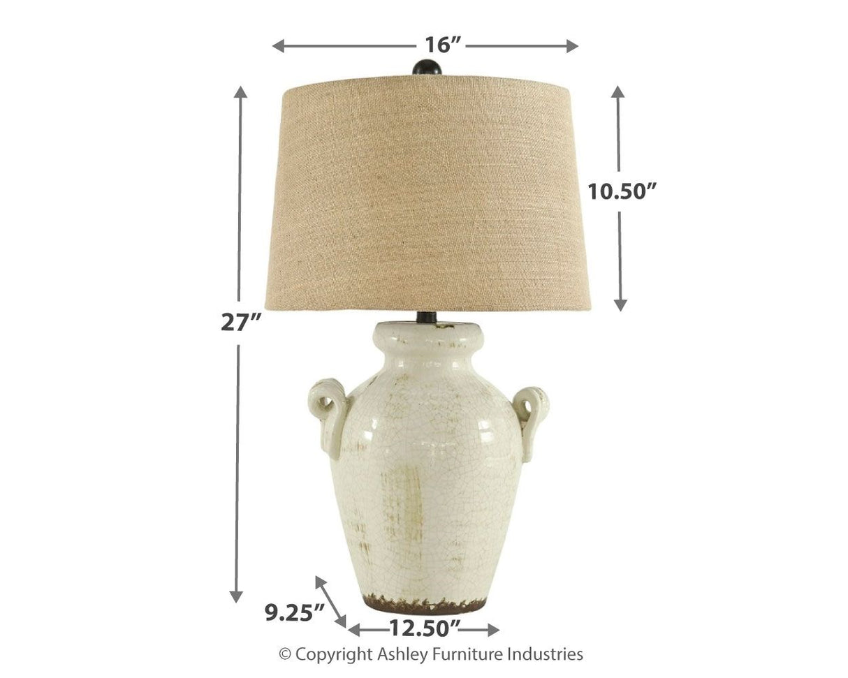 Emelda - Cream - Ceramic Table Lamp by Signature Design by Ashley® | Bel Furniture