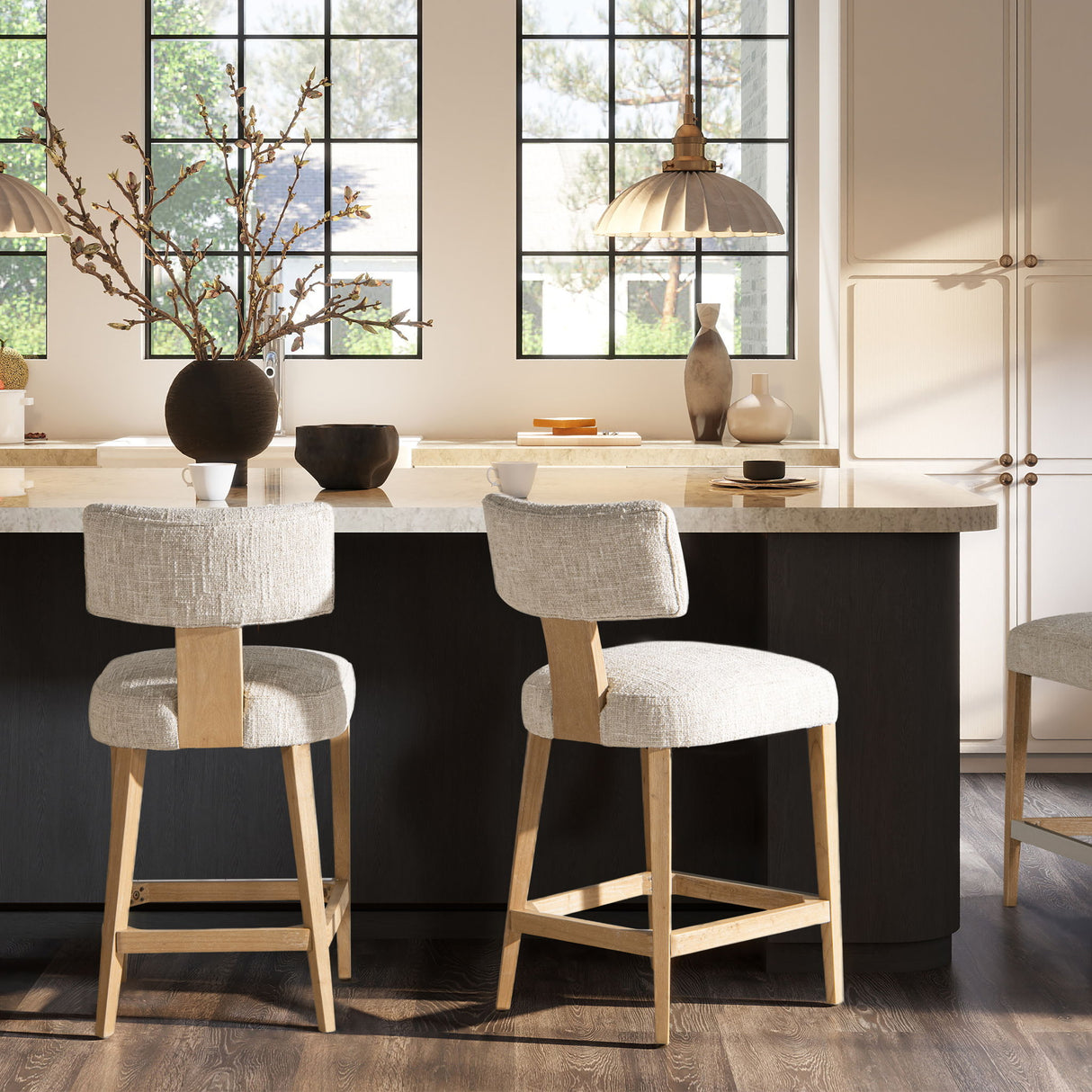 Penny - Round Arched Upholstered Counter Stool (Set of 2) - Travertine Beige by Jennifer Taylor Home | Bel Furniture