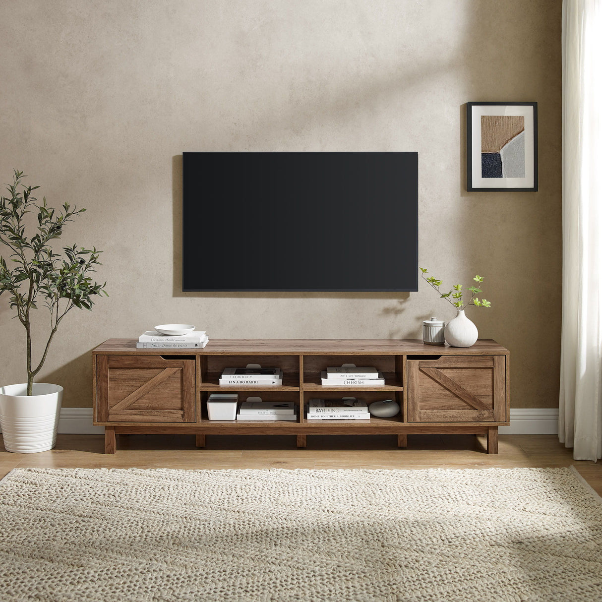 Rustic Barndoor Open-Storage TV Stand For TVs Up To 80" by Walker Edison | Bel Furniture