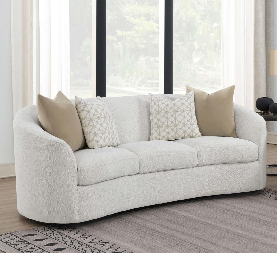 Rainn - Boucle Upholstered Sloped Arm Sofa - Latte by CoasterEssence | Bel Furniture