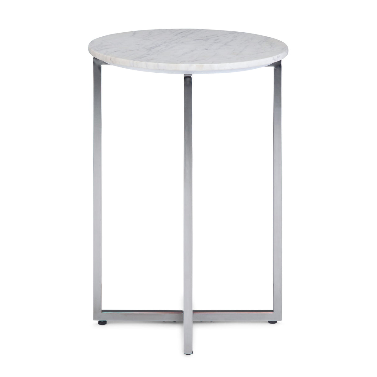 Marsden - Side Table With Polished Stainless Steel Base - White / Silver by Simpli-Home | Bel Furniture