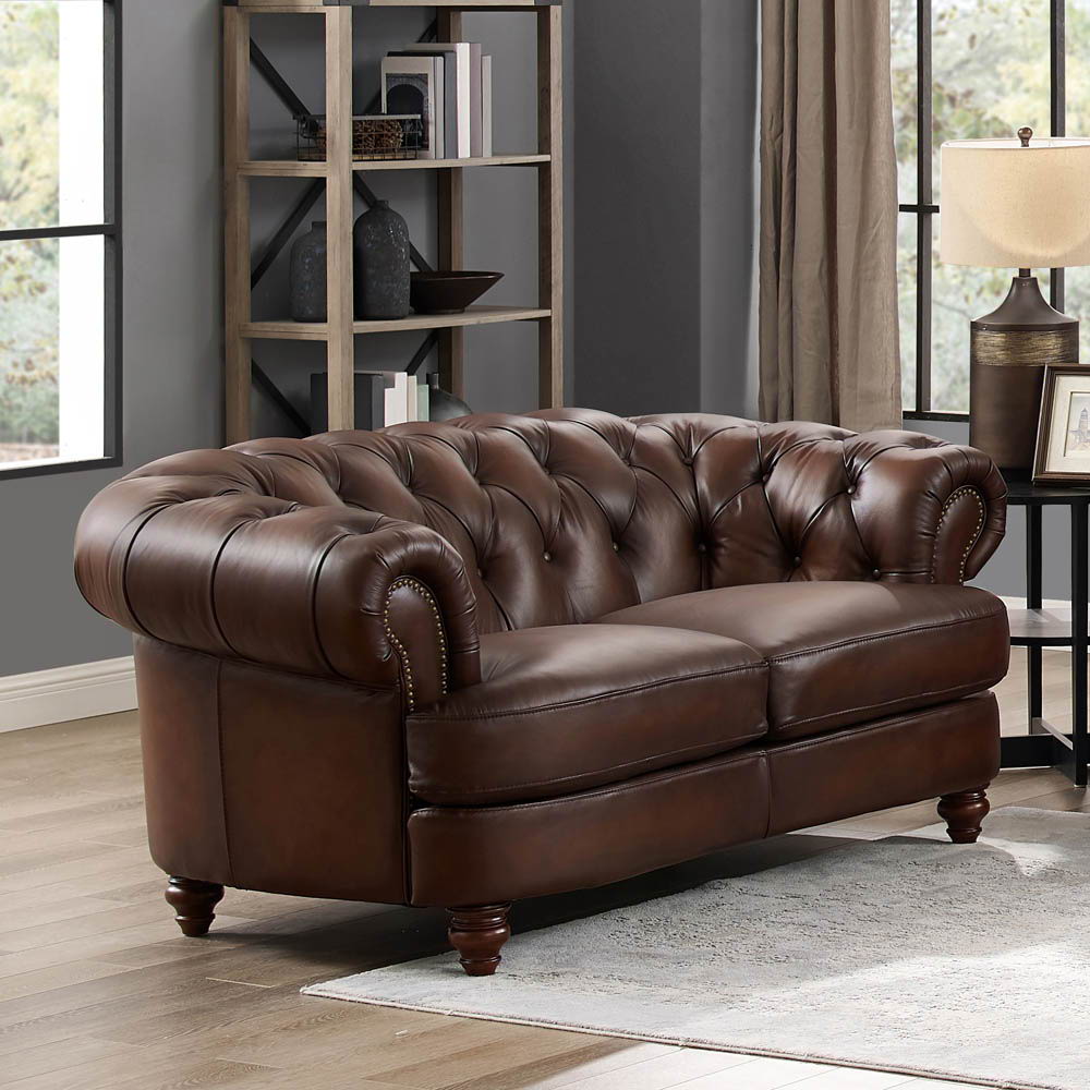 Newport - Leather Loveseat - Caramel by Hydeline Furniture | Bel Furniture