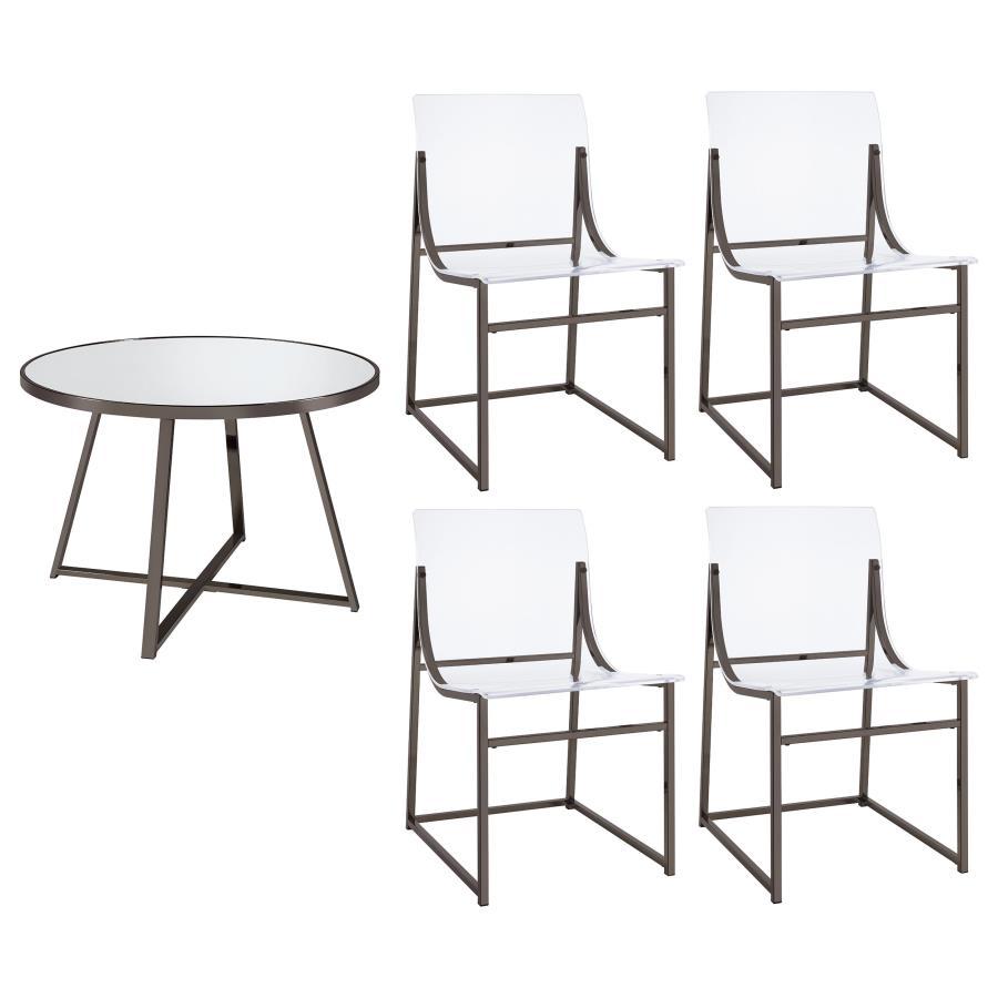 Jillian - 5 Piece Round Mirror Top Dining Set - Black Nickel by CoasterEveryday | Bel Furniture