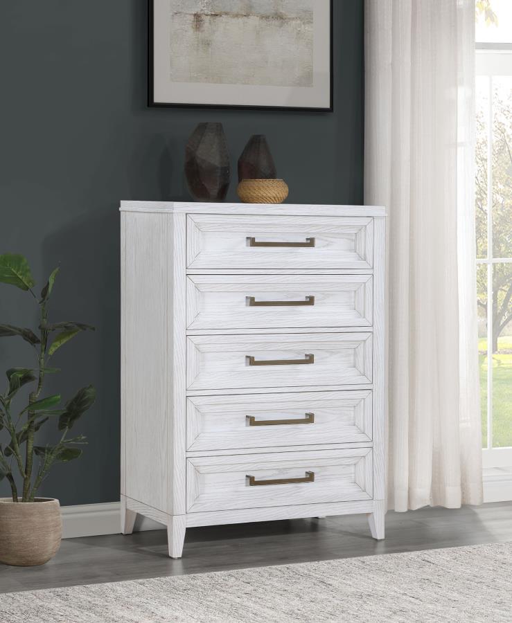 Marielle - 5-Drawer Bedroom Chest - Distressed White by CoasterEveryday | Bel Furniture