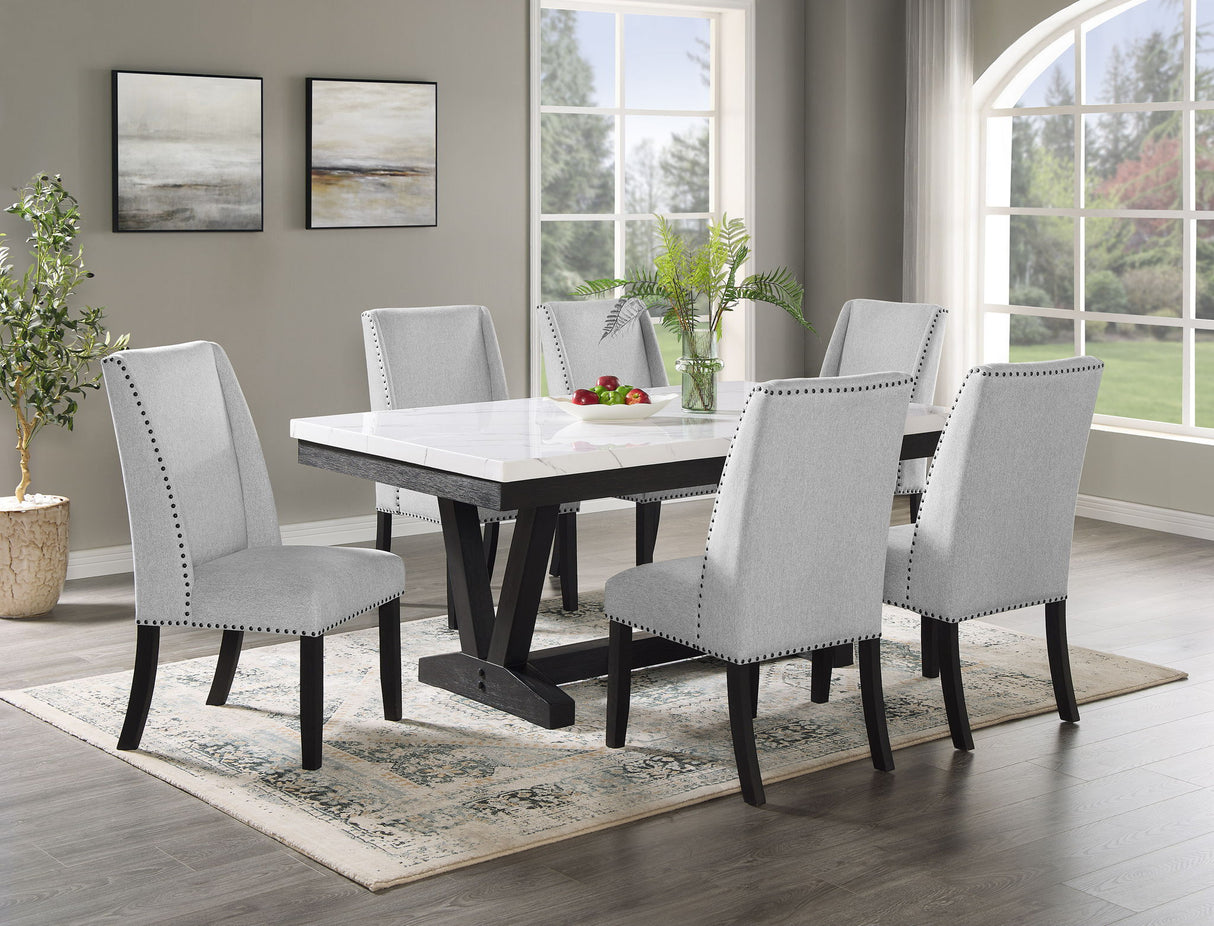 Varley - 5 Piece Round Dining Room Set - White / Gray by Crown Mark | Bel Furniture