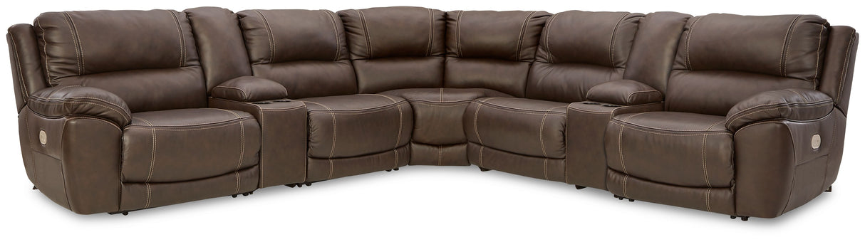Dunleith - Power Reclining Sectional Dark Brown 7 Pc. Power Reclining Sectional With 2 Storage Consoles by Signature Design by Ashley® | Bel Furniture