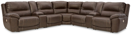 Dunleith - Power Reclining Sectional Dark Brown 7 Pc. Power Reclining Sectional With 2 Storage Consoles by Signature Design by Ashley® | Bel Furniture