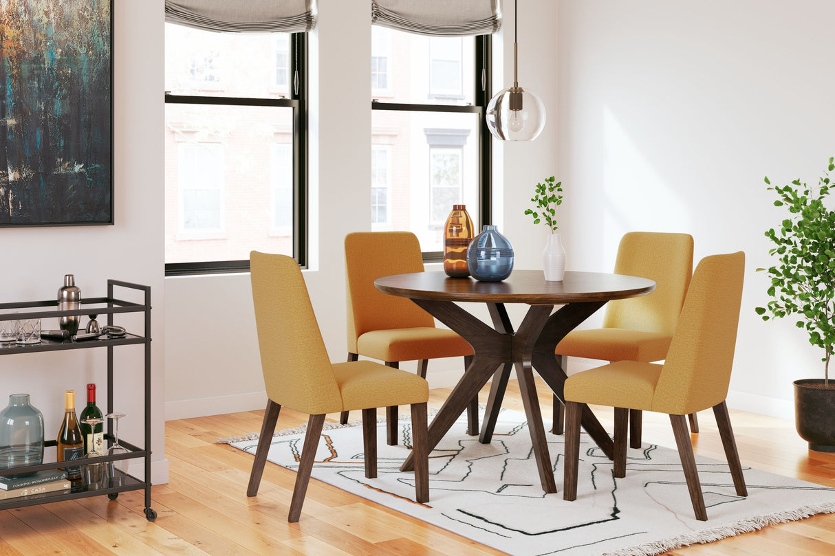 Lyncott - Dining Room Table Set Dark Brown 5 Pc. Dining Room Table, 4 Yellow Side Chairs by Signature Design by Ashley® | Bel Furniture