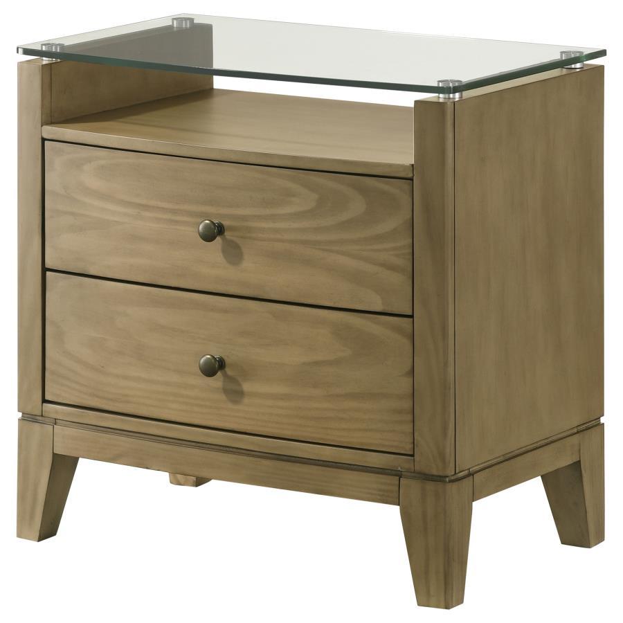 Granada - 2-Drawer Glass Top Nightstand - Natural Pine by Coaster Fine Furniture | Bel Furniture