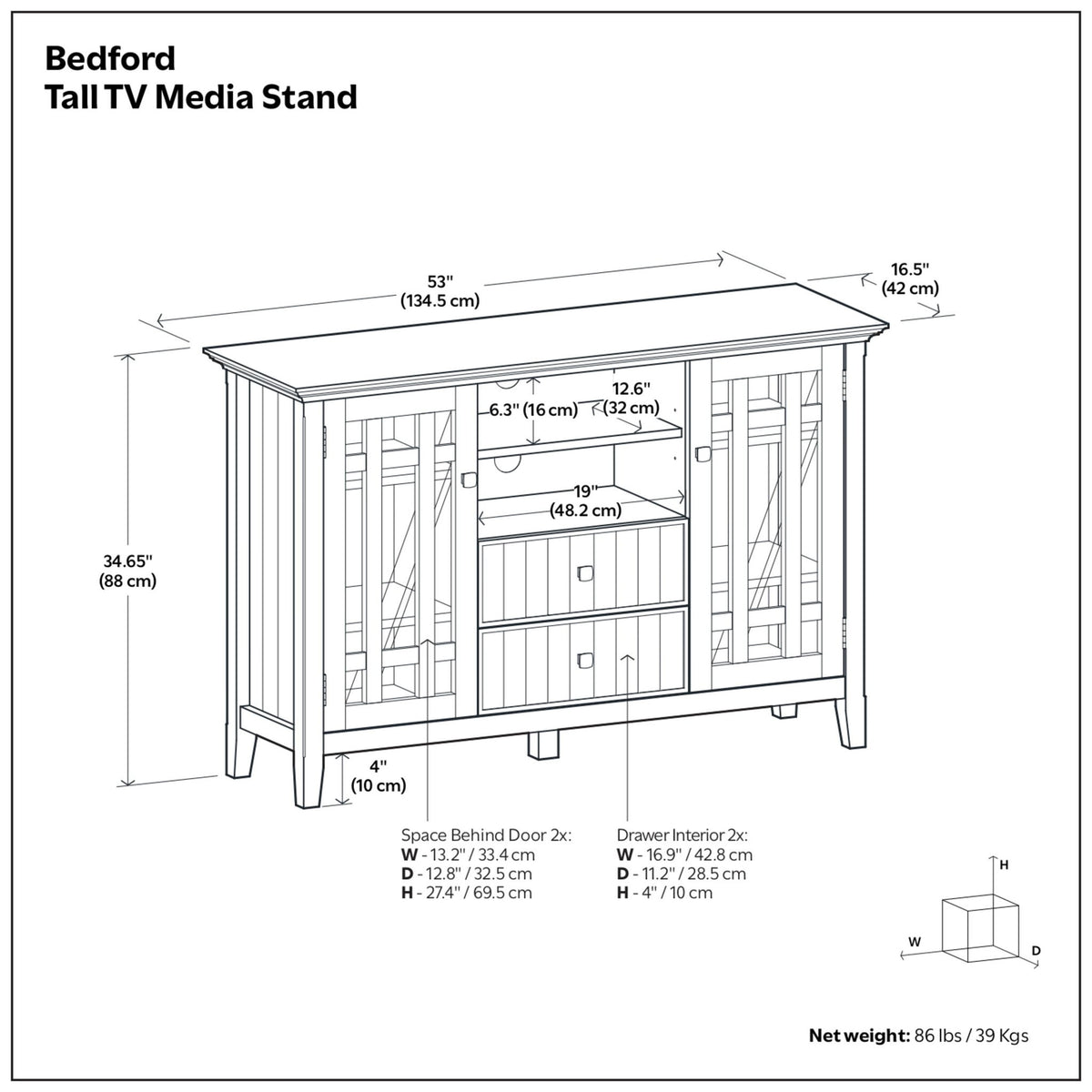 Bedford - Handcrafted Tall TV Media Stand