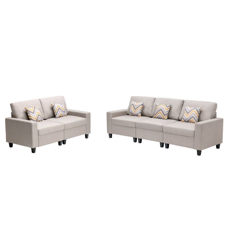 Nolan - Linen Fabric Sofa And Loveseat Living Room With Pillows And Interchangeable Legs by Lilola Home | Bel Furniture
