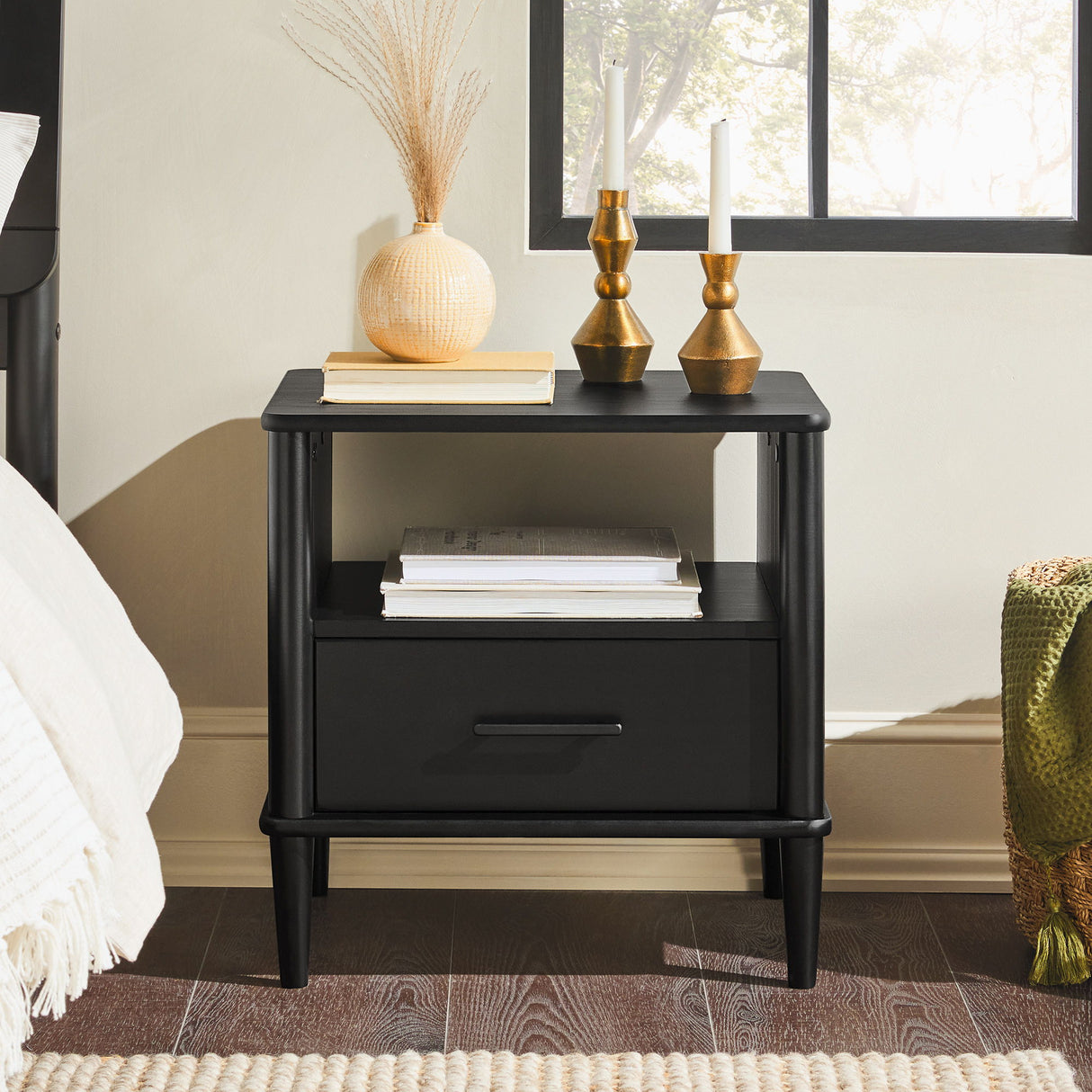 Transitional Solid Wood Spindle Nightstand by Walker Edison | Bel Furniture