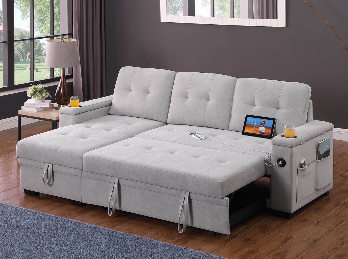 Ashlyn II - 84"W Woven Fabric Reversible Sleeper Sectional Sofa with Storage Chaise by Lilola Home | Bel Furniture