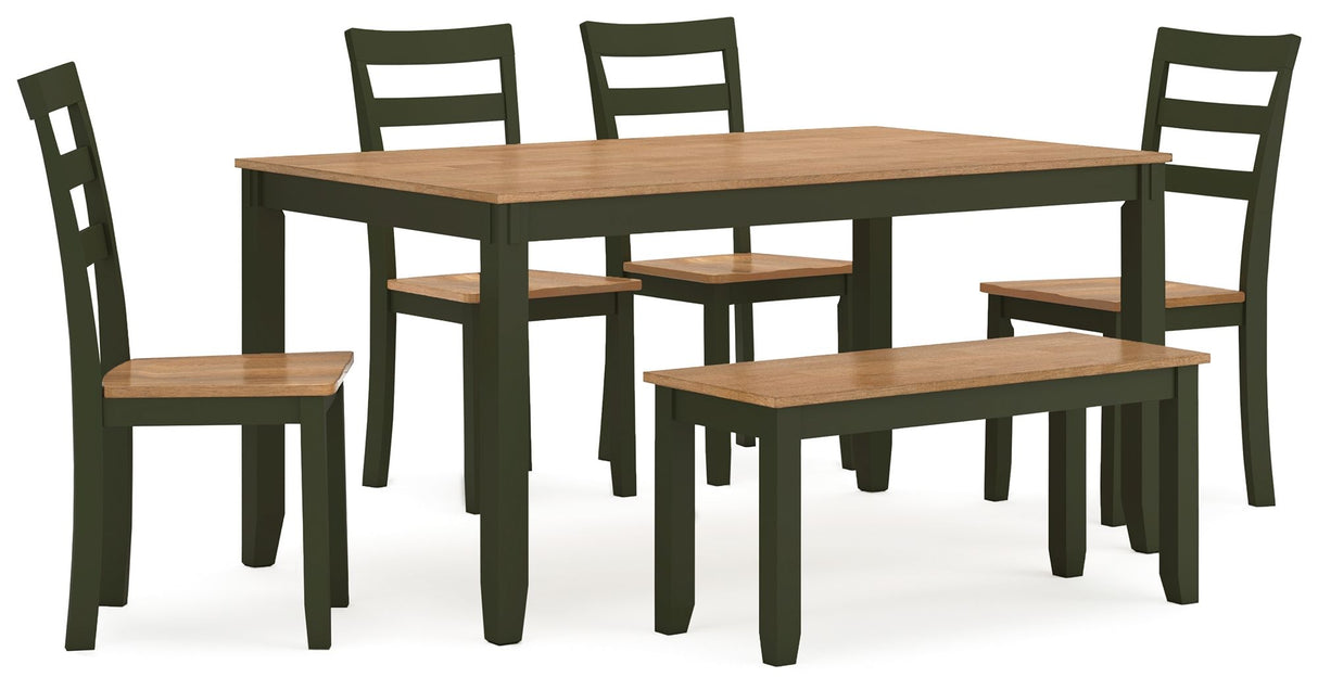 Gesthaven - Dining Room Table Set Green 6 Pc. Table, 4 Chairs, Bench by Signature Design by Ashley® | Bel Furniture