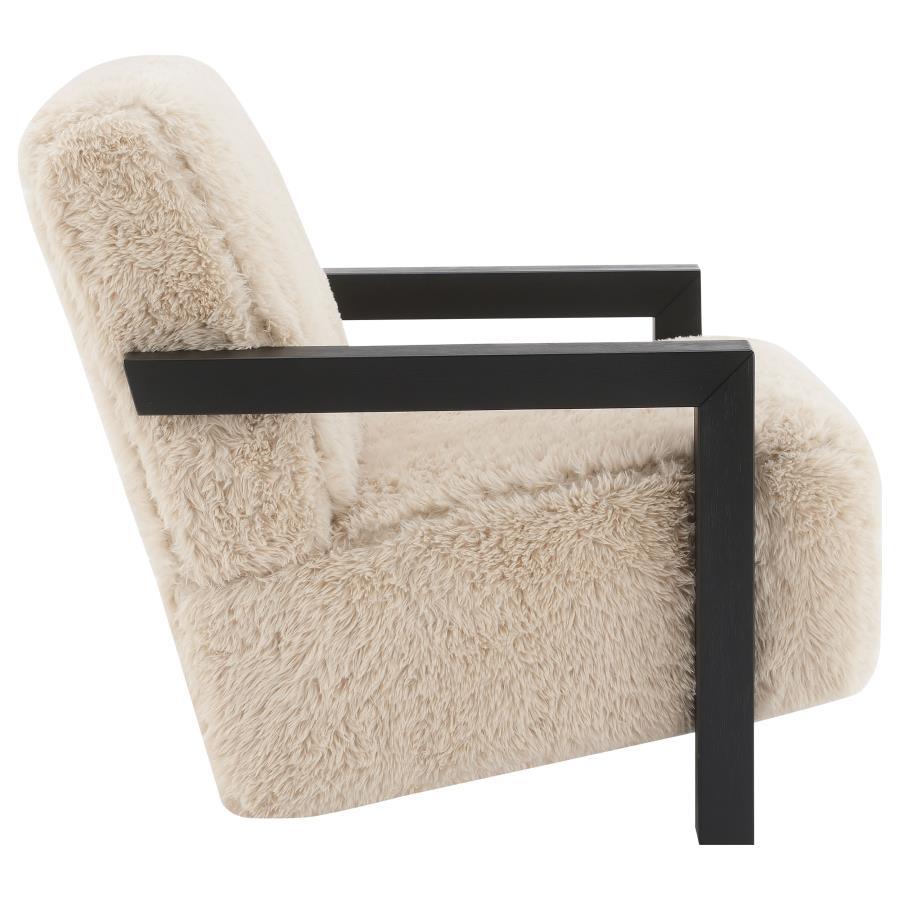 Fitzroy - Faux Fur Upholstered Chair Solid Wood Arms - Latte by Coaster Fine Furniture | Bel Furniture