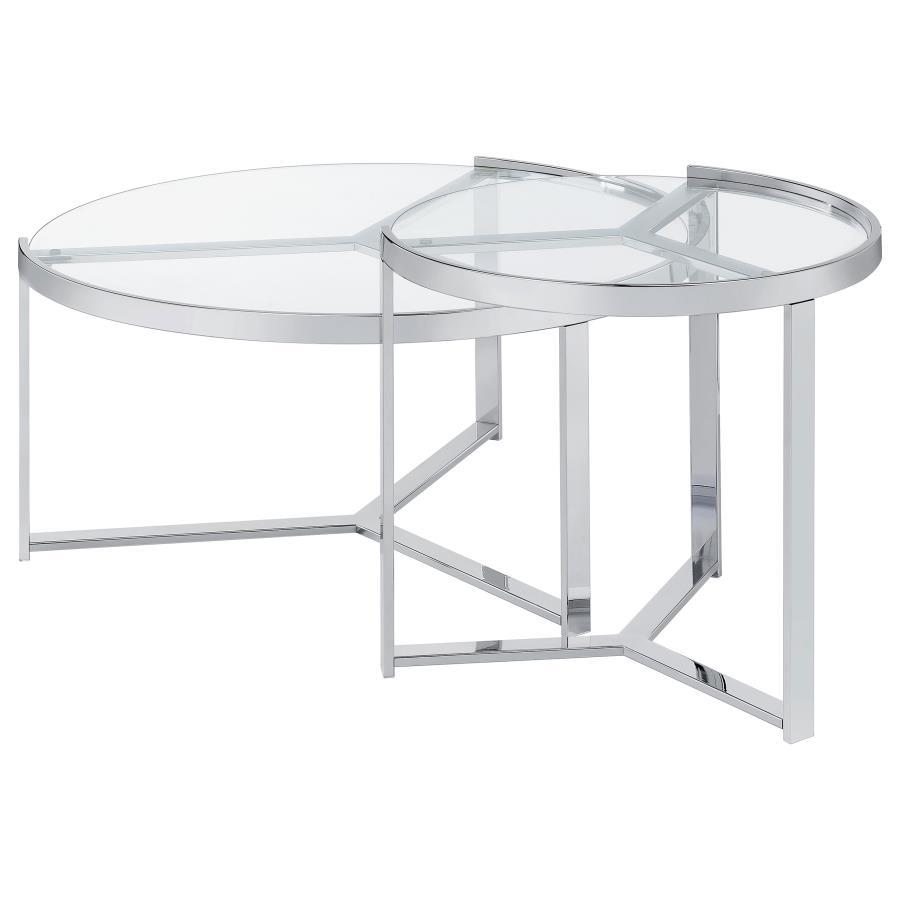 Delia - 2 Piece Round Glass Top Nesting Coffee Table by Coaster Fine Furniture | Bel Furniture