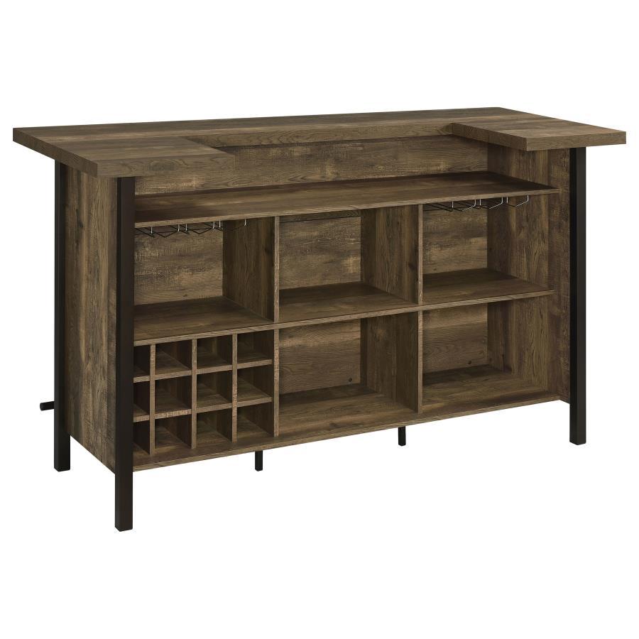 Bellemore - Freestanding Home Bar Wine Cabinet - Rustic Oak by CoasterEssence | Bel Furniture