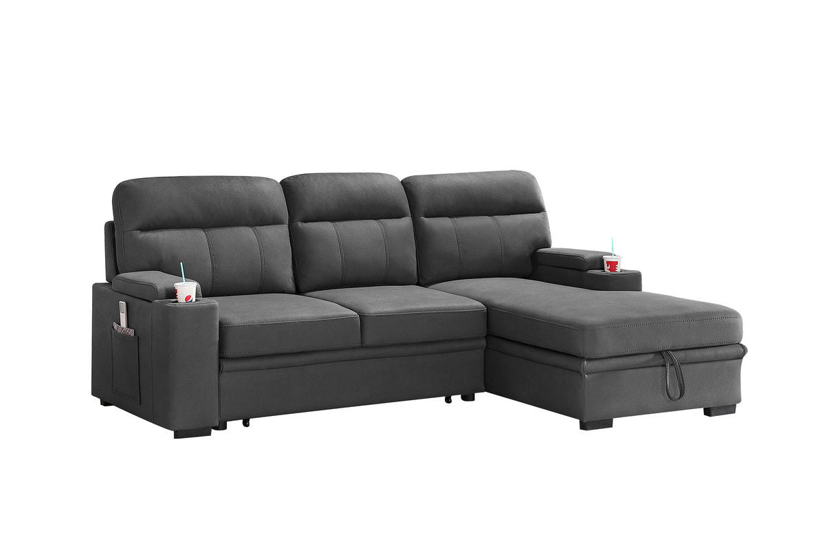 Kaden - Sleeper Sectional Sofa Chaise With Storage Arms And Cupholder