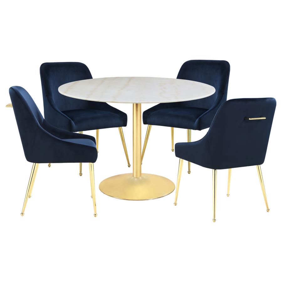 Kella 5-piece Round Marble Top Dining Set White and Gold
