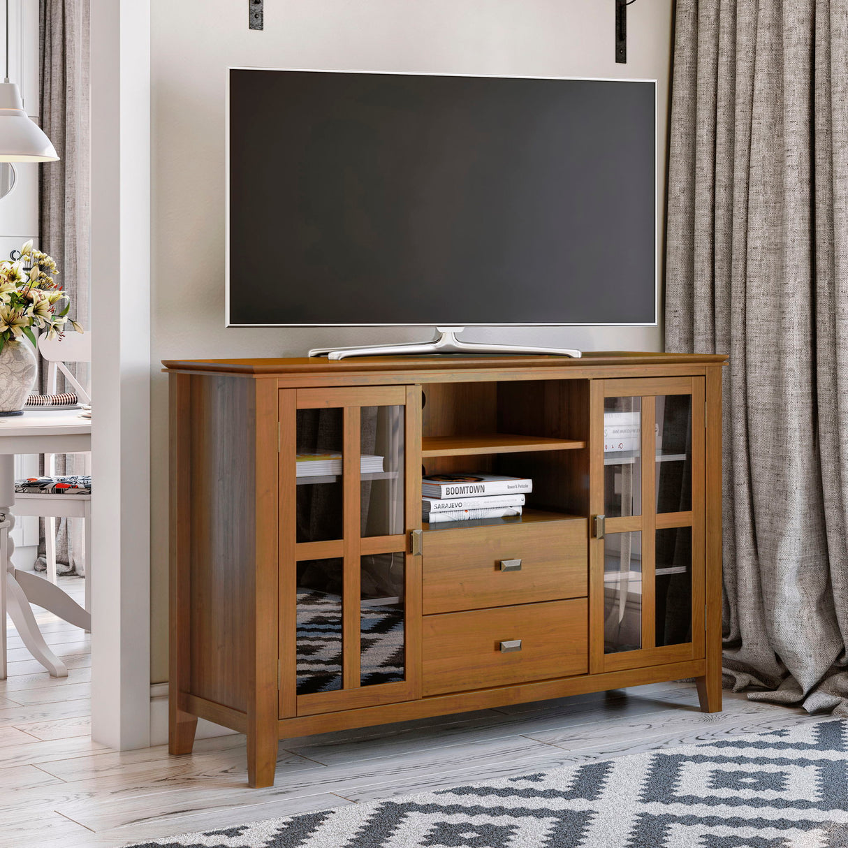 Artisan - Handcrafted, Tall TV Media Stand by Simpli-Home | Bel Furniture
