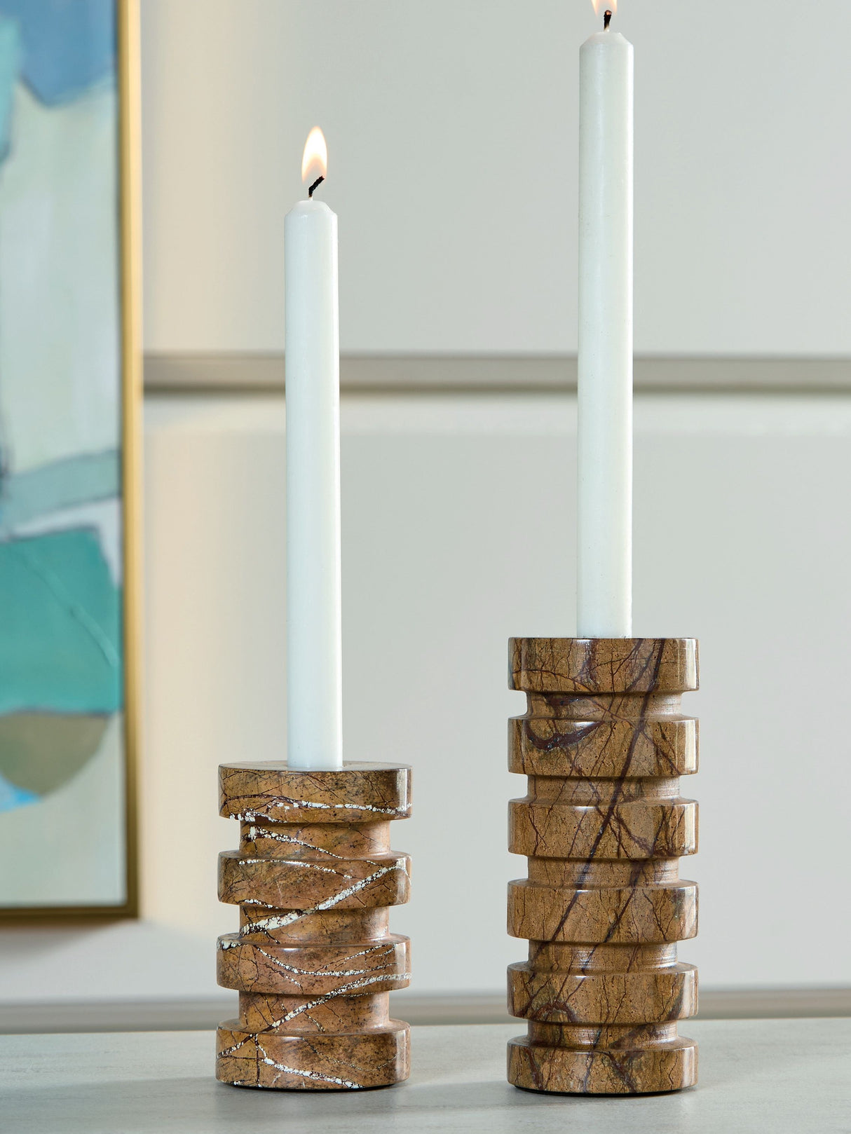 Emsleyfield - Tan - Candle Holder Set (Set of 2) by Signature Design by Ashley® | Bel Furniture