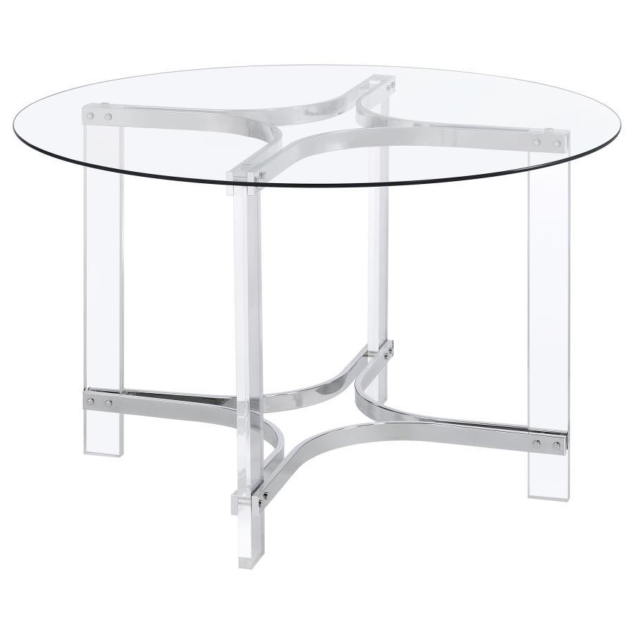 Keeling - Round Glass Top Acrylic Dining Table - Chrome by Coaster Fine Furniture | Bel Furniture