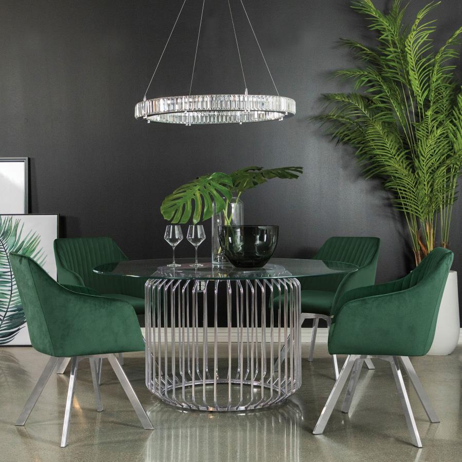 Veena - Round Glass Top Metal Dining Table - Chrome