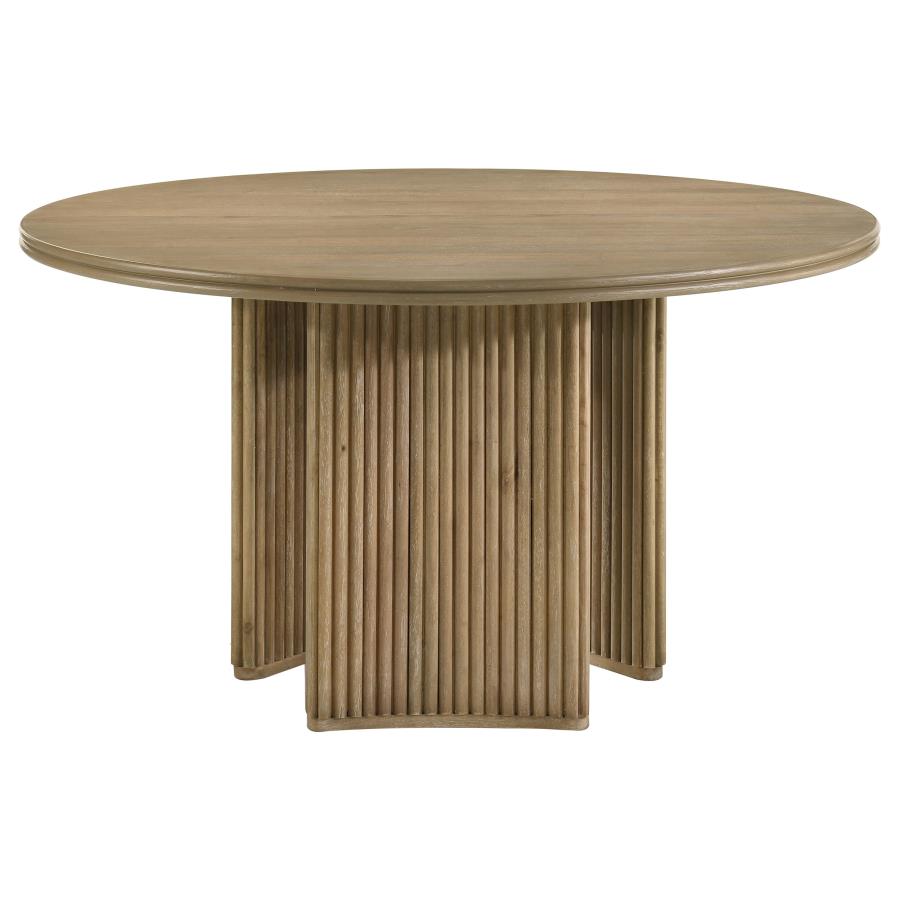 Adina - 5 Piece Round Dining Table Set - Barley / Distressed Light Brown