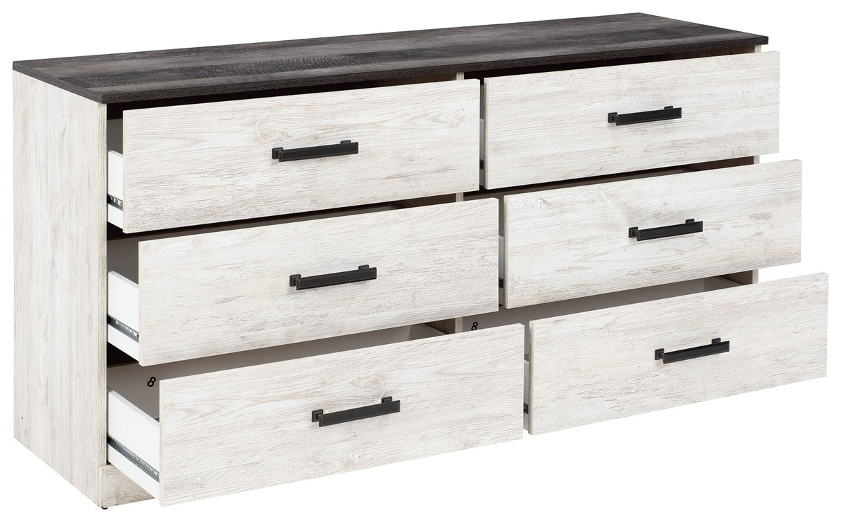 Shawburn - White / Black / Gray - Six Drawer Dresser - Pewter-tone pulls by Signature Design by Ashley® | Bel Furniture
