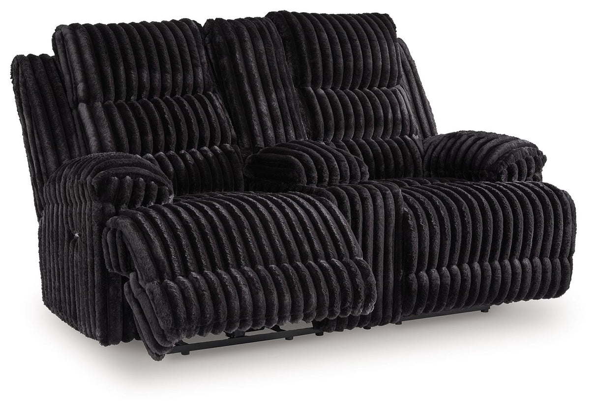Rhine Falls - Onyx - Double Reclining Power Loveseat With Console by Signature Design by Ashley® | Bel Furniture