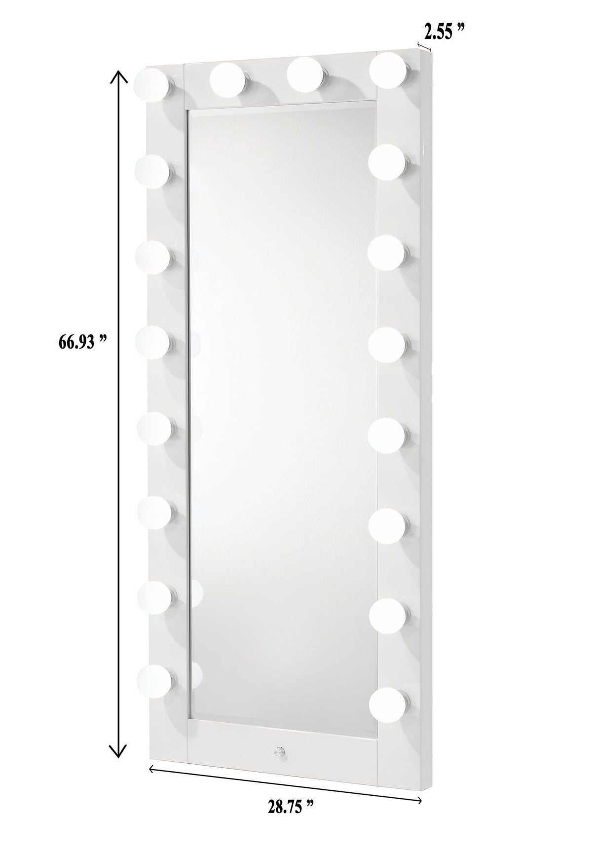 Luxo - Tall Lighted Drawer Vanity Mirror - White