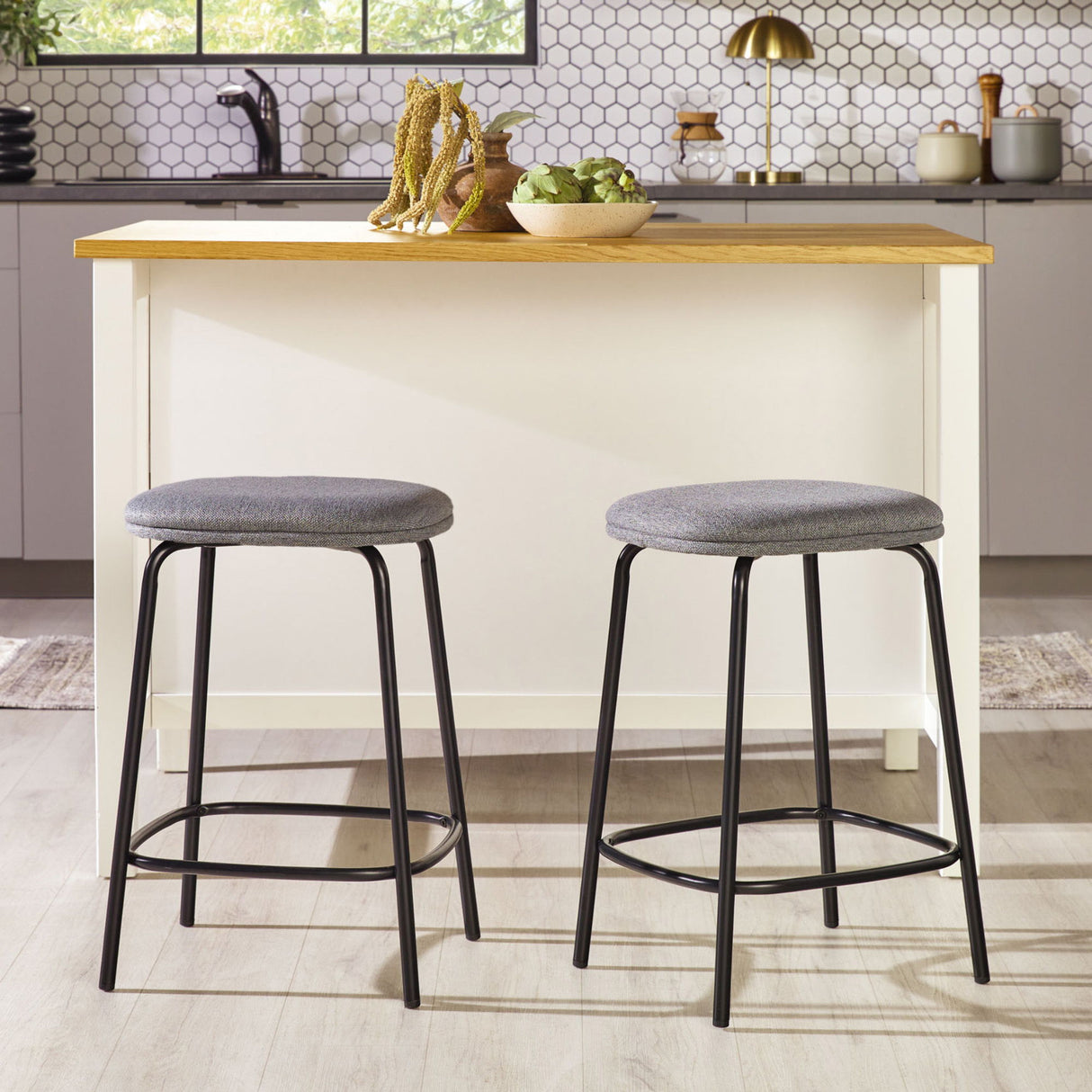 Modern Simple Counter Stool With Upholstered Seat (Set of 2) by Walker Edison | Bel Furniture