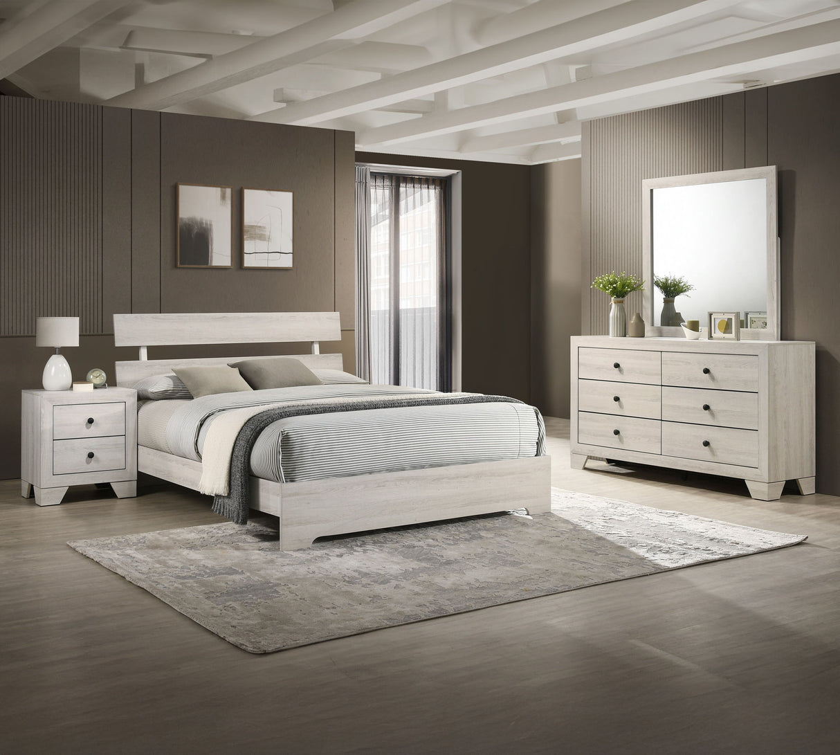 Atticus - Bedroom Set White 4 Pc. Bed, Dresser, mirror, Nightstand by Crown Mark | Bel Furniture