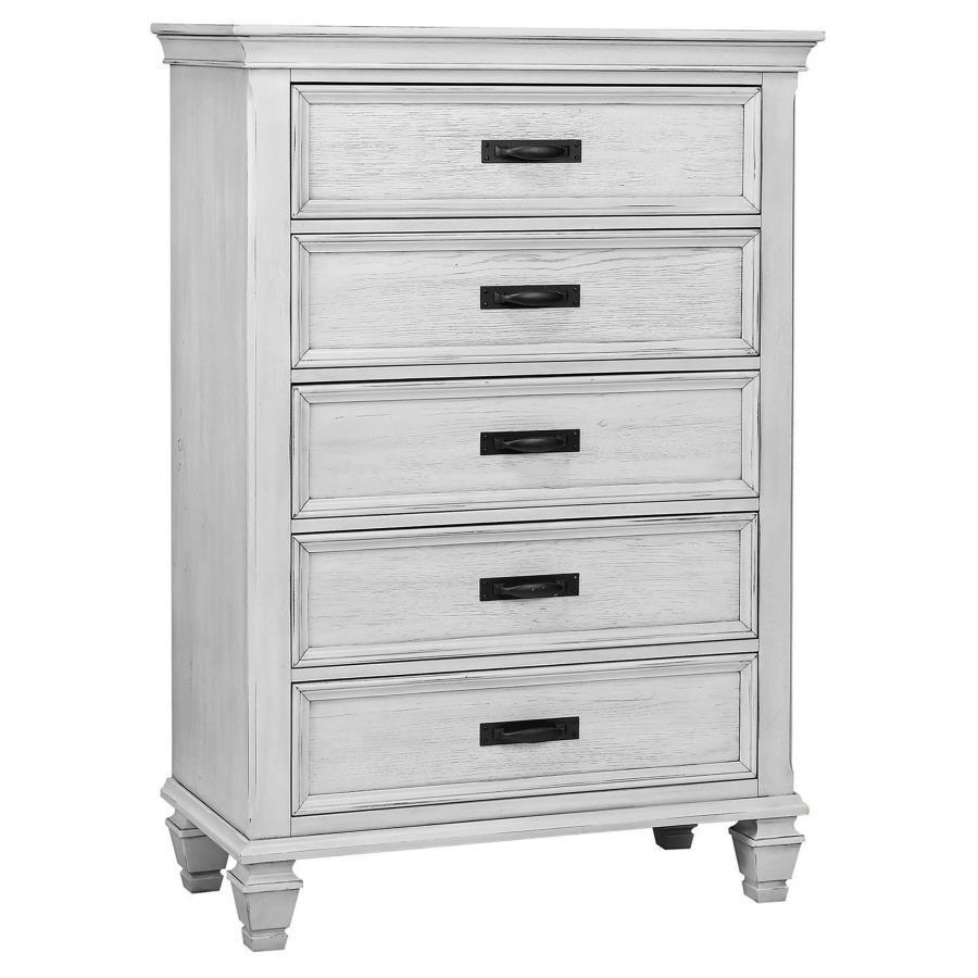 Franco - 5-Drawer Bedroom Chest White by CoasterEssence | Bel Furniture