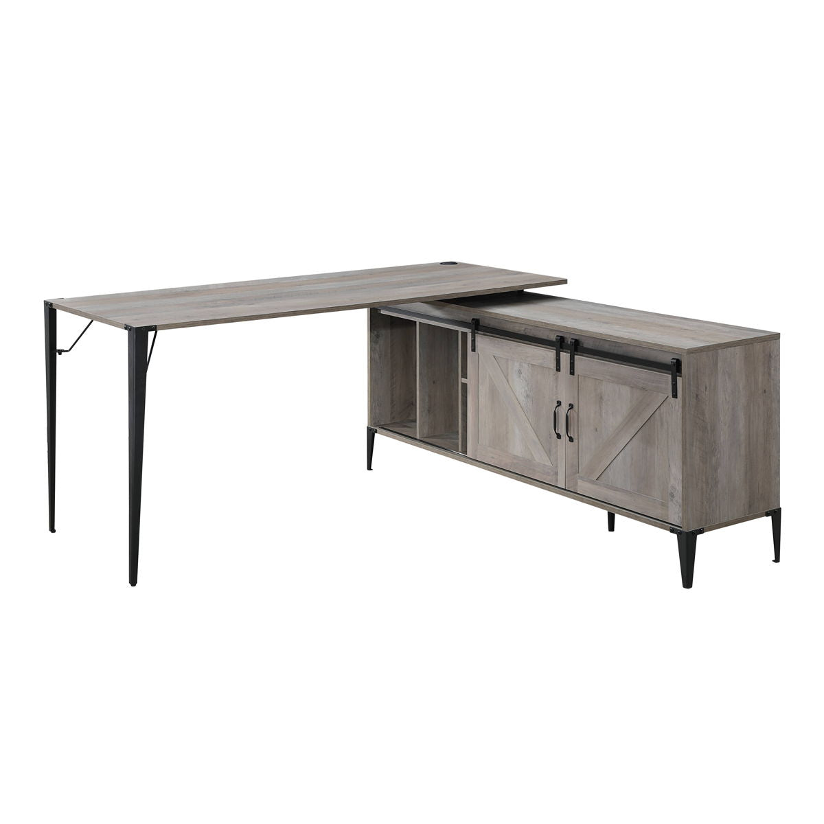 Zakawani - Writing Desk With A Cabinet - Gray Oak / Black by Urban Nest | Bel Furniture