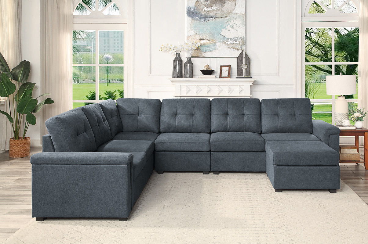 Isla - Fabric Sectional Sofa With Ottoman by Lilola Home | Bel Furniture