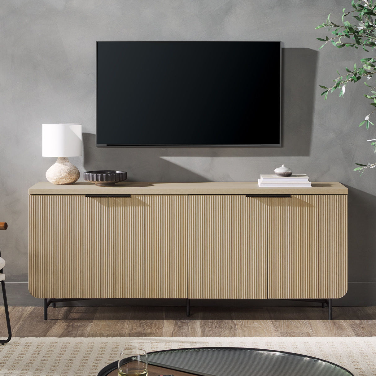 Modern Fluted Door Minimalist Storage Sideboard by Walker Edison | Bel Furniture