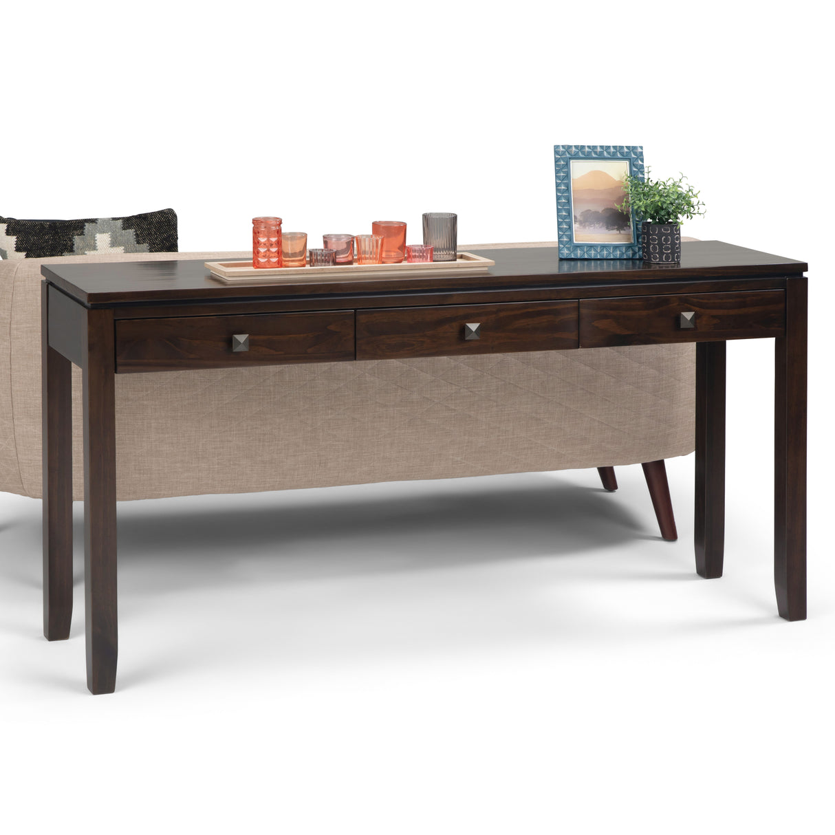 Cosmopolitan - Wide Console Sofa Table - Mahogany Brown by Simpli-Home | Bel Furniture
