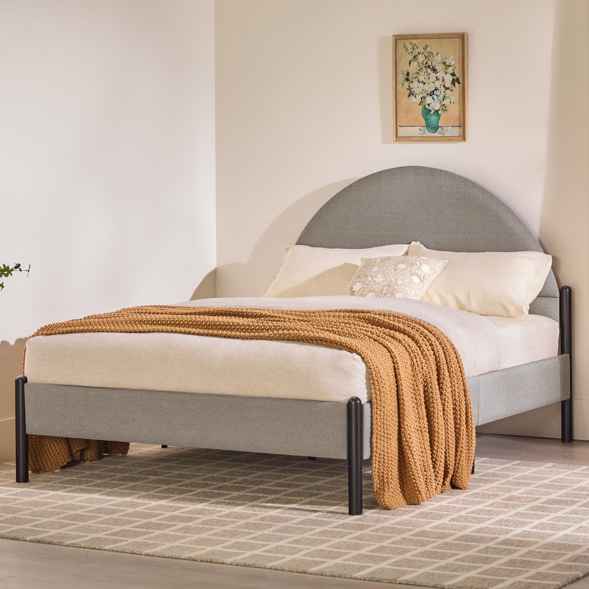Bed Modern Upholstered Curved Headboard by Walker Edison | Bel Furniture