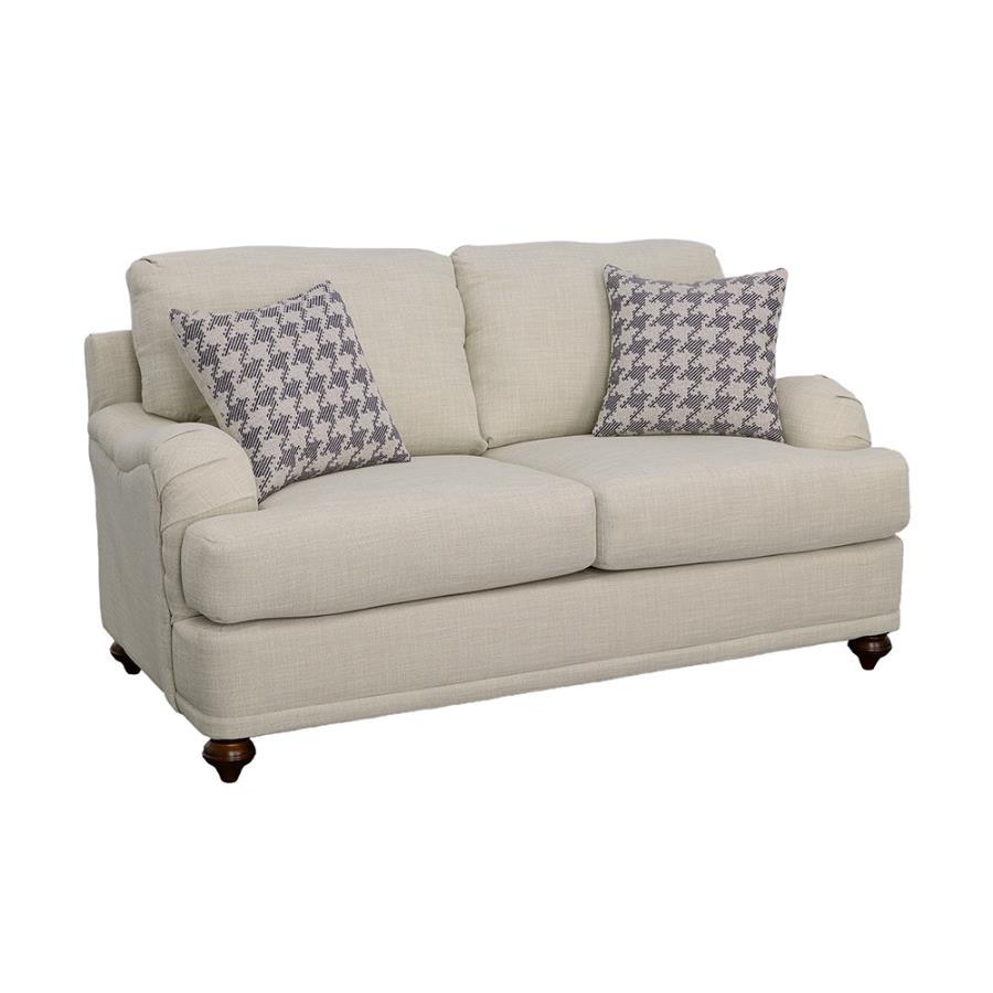 Glenn - Upholstered English Arm Loveseat - Light Gray And Blue by CoasterElevations | Bel Furniture