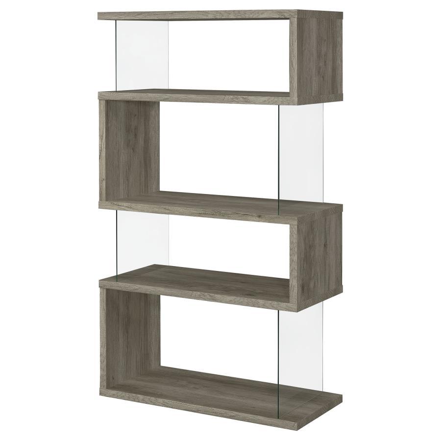 Emelle - 4-Shelf Glass Panel Bookshelf by CoasterEveryday | Bel Furniture