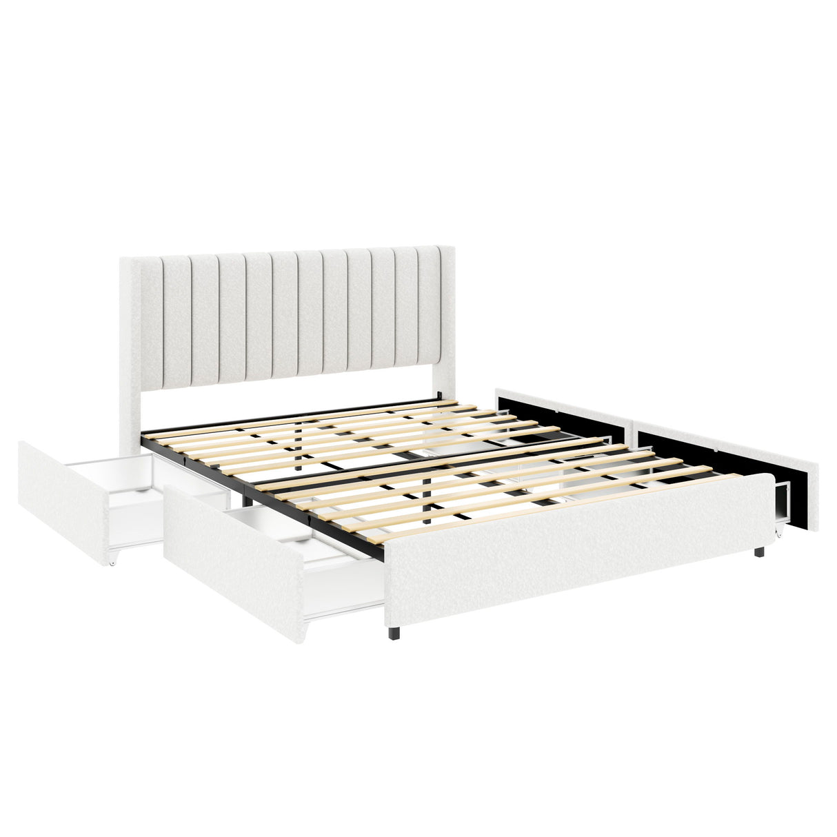 Anda - Boucle Upholstered Platform Bed With Patented Drawers Storage - Ivory by House & Home Furniture | Bel Furniture