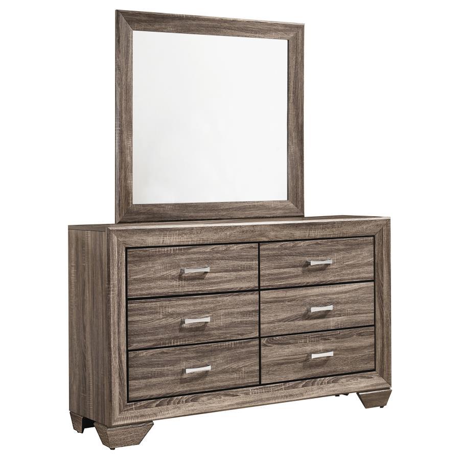 Kauffman - 6-Drawer Dresser with Mirror Light Brown by CoasterEveryday | Bel Furniture
