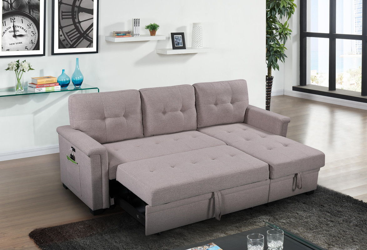 Ashlyn - Reversible Sleeper Sectional Sofa With Storage Chaise, USB Charging Ports And Pocket by Lilola Home | Bel Furniture